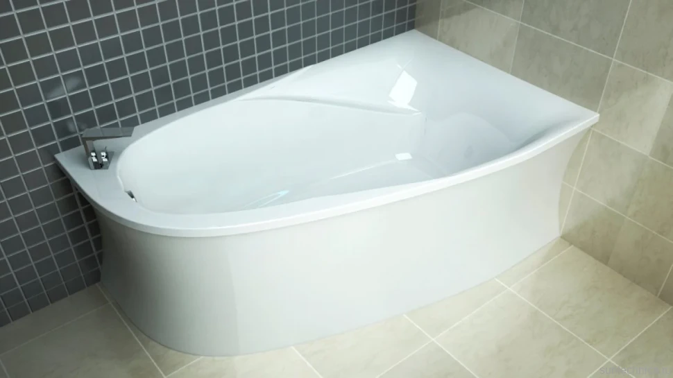Ванна из искусственного камня Астра-Форм Селена R 170x100 см, угловая, правая, пристенная, белая, асимметричная, на ножках