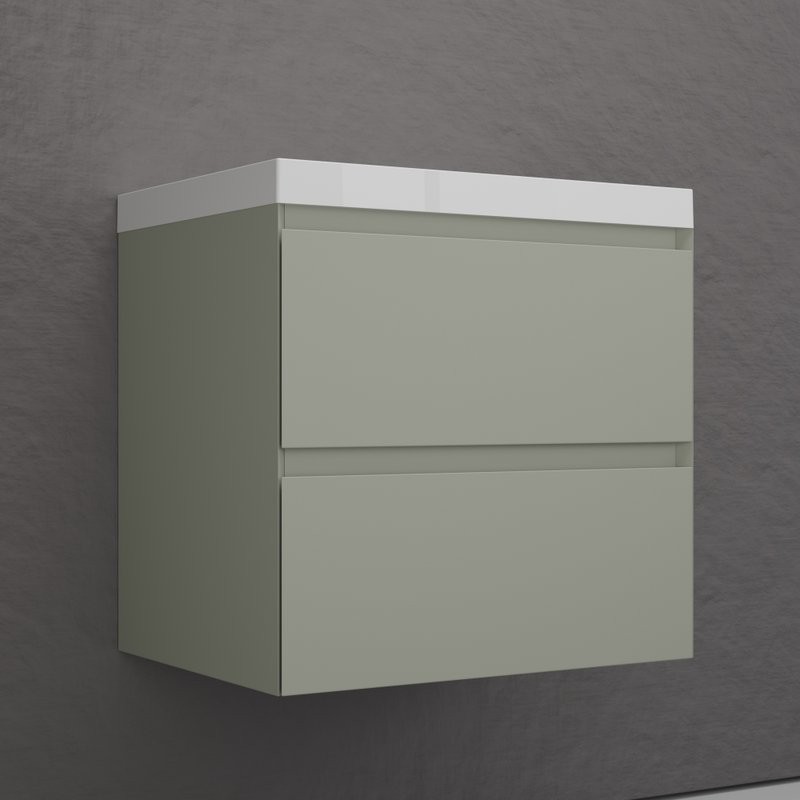 Тумба подвесная "Манхэттен 60" ЭМАЛЬ, под раковину ASTI, 2 ящика, PLUS, олива