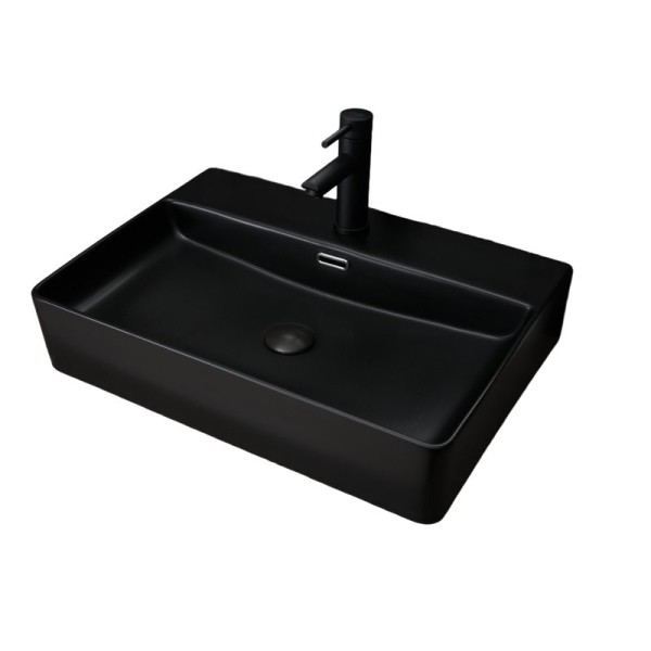 Накладная раковина GID Geometrico Bm9256 60 матовая черная, прямоугольная, фаянс, с 1 отверстием под смеситель