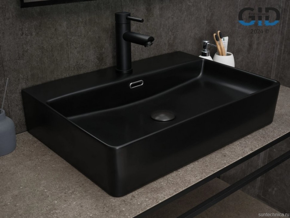Накладная раковина GID Geometrico Bm9256 60 матовая черная, прямоугольная, фаянс, с 1 отверстием под смеситель