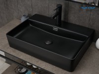 Накладная раковина GID Geometrico Bm9256 60 матовая черная, прямоугольная, фаянс, с 1 отверстием под смеситель