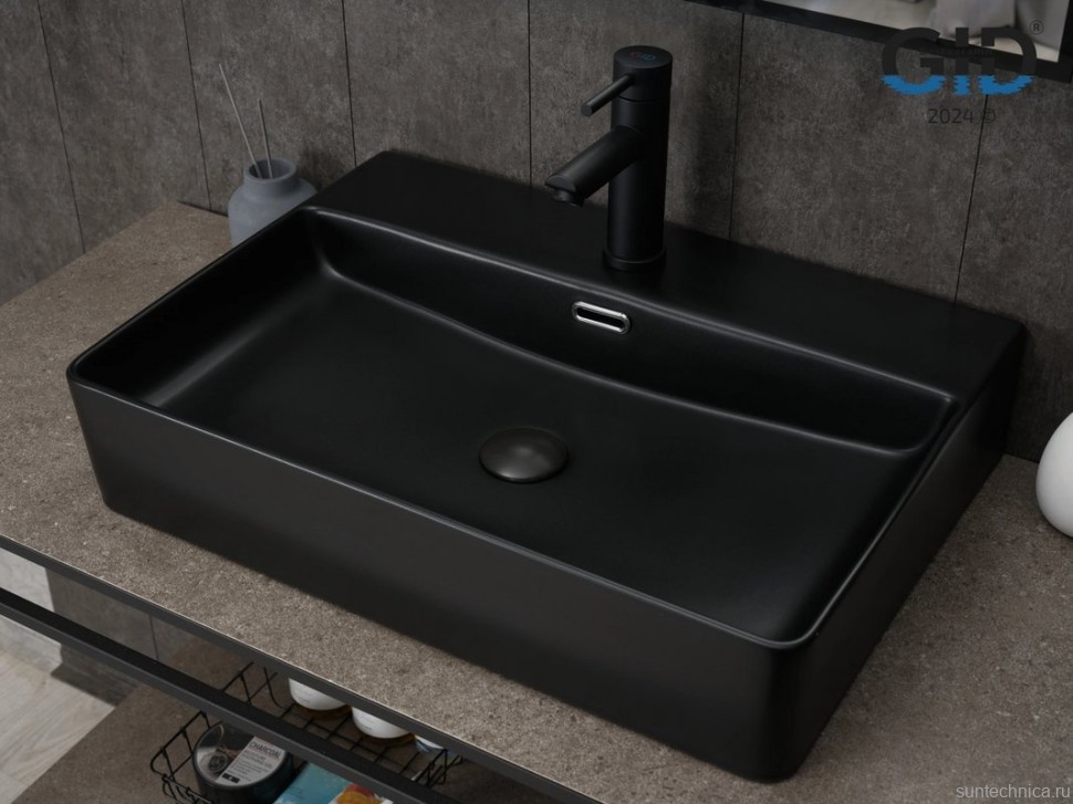 Накладная раковина GID Geometrico Bm9256 60 матовая черная, прямоугольная, фаянс, с 1 отверстием под смеситель