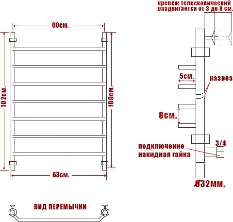 Полотенцесушитель водяной Ника Trapezium ЛТ 100/60
