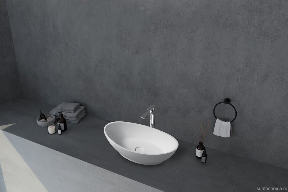 Накладная раковина Abber Stein AS2610 62 матовая белая, овальная, искусственный камень