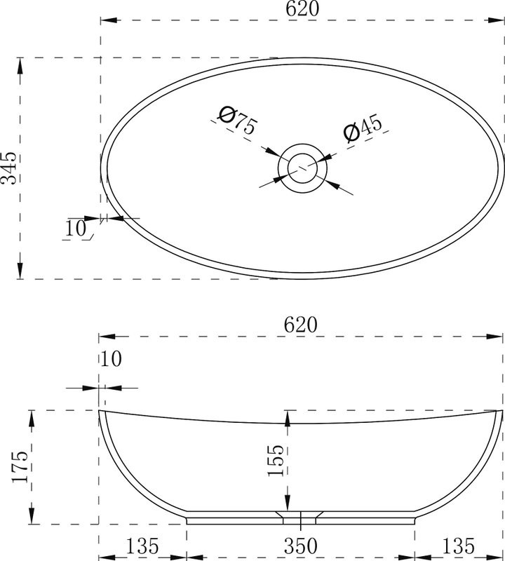Накладная раковина Abber Stein AS2610 62 матовая белая, овальная, искусственный камень