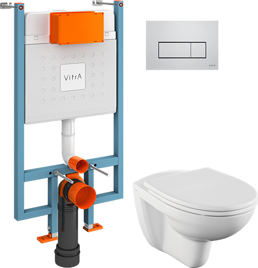 Комплект Унитаз подвесной Norm Fit + Крышка VitrA Norm 84-003-749 с микролифтом + Инсталляция V-Fix Core 738-5800-01 с кнопкой смыва Root S 740-2380 хром