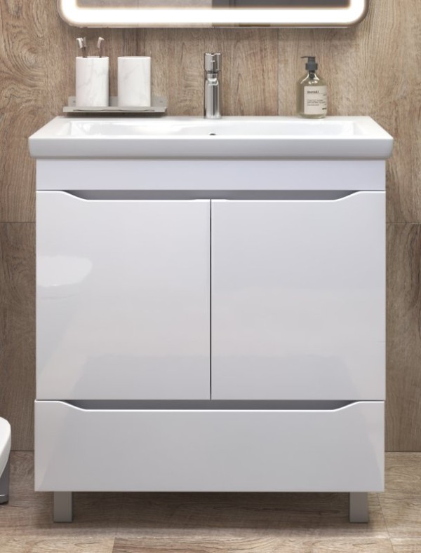 Тумба с раковиной Vigo Grani 80 напольная, 2 дверцы, 1 ящик, белая, раковина Como 80