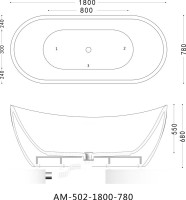 Акриловая ванна Art&Max AM-502-1800-780 180x80 см, отдельностоящая, белая, овальная, с каркасом, со сливом-переливом