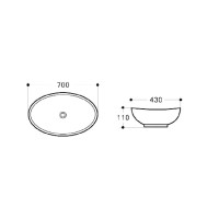 Накладная раковина Art&Max AM2370 70 глянцевая белая, овальная, фаянс