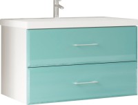 Мебель для ванной комнаты Marka One Mix 80П с 2 ящиками, бирюзовое стекло, ручки рейлинг