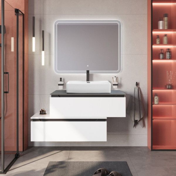 Мебель для ванной комнаты Cezares Slider 100 подвесная, 2 ящика, со столешницей marmo nero opaco