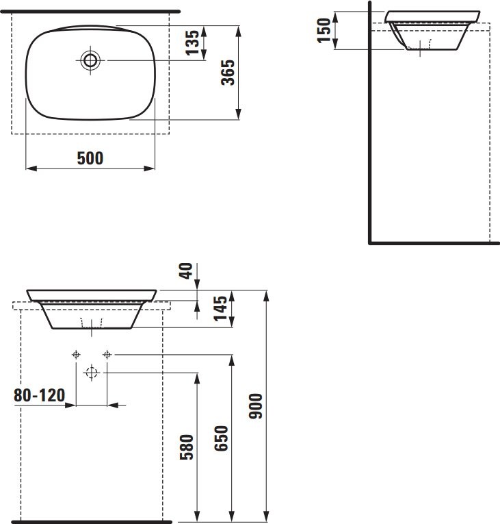 Раковина встраиваемая сверху Laufen Ino 8.1730.2.000.109.1 50 белая, овальная