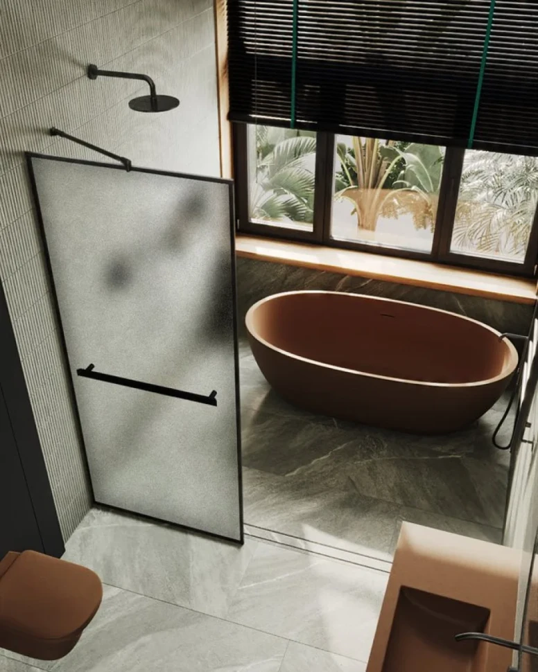 Душевая перегородка Maybahglass MGD-851-6 109 см, профиль черный, стекло сатин