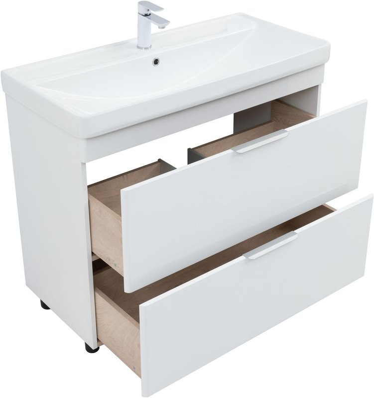 Тумба под раковину без столешницы Aquanet Ирис new 100 напольная, белая глянцевая