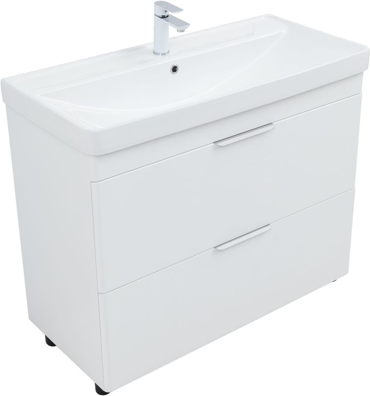 Тумба под раковину без столешницы Aquanet Ирис new 100 напольная, белая глянцевая