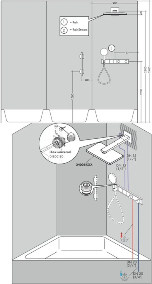 Термостатический смеситель встраиваемый Hansgrohe RainSelect 15356000 С ВНУТРЕННЕЙ ЧАСТЬЮ, хром