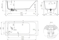 Ванна из искусственного камня Salini Orlanda Kit 170x70 см, встраиваемая, матовая белая, на ножках, со сливом-переливом