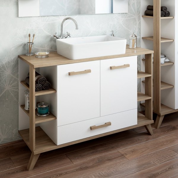 Тумба под раковину Sanflor Ингрид 120, белый матовый, швейцарский вяз