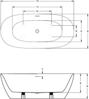 Акриловая ванна Riho Alpha B092001005 170x80 см, отдельностоящая, белая, овальная, на ножках, со сливом-переливом