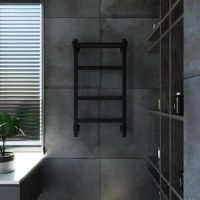 Полотенцесушитель электрический Grota Tela 430х800 RAL9005 EL 80x45 см, подключение справа, слева, скрытое подключение справа, матовый черный, лесенка, из стали, с полкой