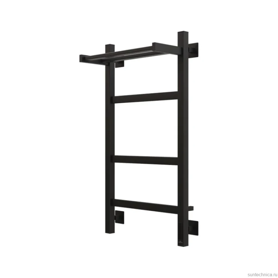 Полотенцесушитель электрический Grota Tela 430х800 RAL9005 EL 80x45 см, подключение справа, слева, скрытое подключение справа, матовый черный, лесенка, из стали, с полкой
