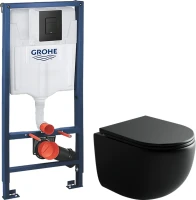 Комплект Унитаз подвесной Ceramicanova UP Rimless CN4007MB черный матовый + Инсталляция Grohe Solido 38811KF0 3 в 1 с кнопкой смыва
