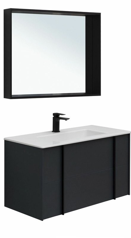 Мебель для ванной комнаты Allen Brau Reality 90 подвесная, антрацит матовый, раковина Fantasy Flat 92x47, без перелива, белая