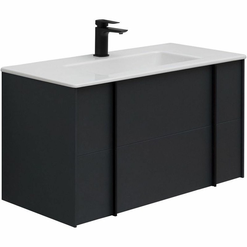 Мебель для ванной комнаты Allen Brau Reality 90 подвесная, антрацит матовый, раковина Fantasy Flat 92x47, без перелива, белая