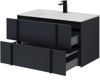 Мебель для ванной комнаты Allen Brau Reality 90 подвесная, антрацит матовый, раковина Fantasy Flat 92x47, без перелива, белая