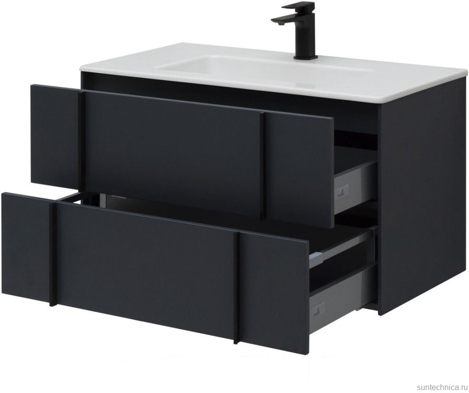 Мебель для ванной комнаты Allen Brau Reality 90 подвесная, антрацит матовый, раковина Fantasy Flat 92x47, без перелива, белая