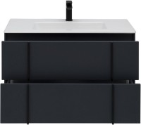 Мебель для ванной комнаты Allen Brau Reality 90 подвесная, антрацит матовый, раковина Fantasy Flat 92x47, без перелива, белая