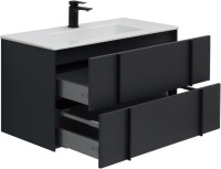 Мебель для ванной комнаты Allen Brau Reality 90 подвесная, антрацит матовый, раковина Fantasy Flat 92x47, без перелива, белая