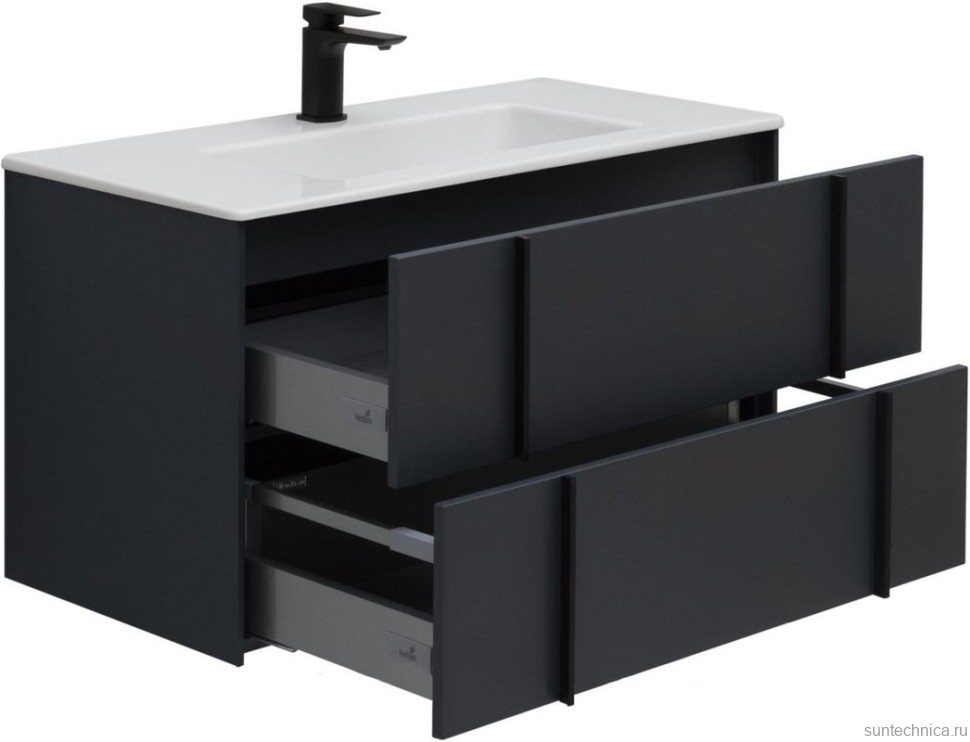 Мебель для ванной комнаты Allen Brau Reality 90 подвесная, антрацит матовый, раковина Fantasy Flat 92x47, без перелива, белая