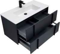 Мебель для ванной комнаты Allen Brau Reality 90 подвесная, антрацит матовый, раковина Fantasy Flat 92x47, без перелива, белая