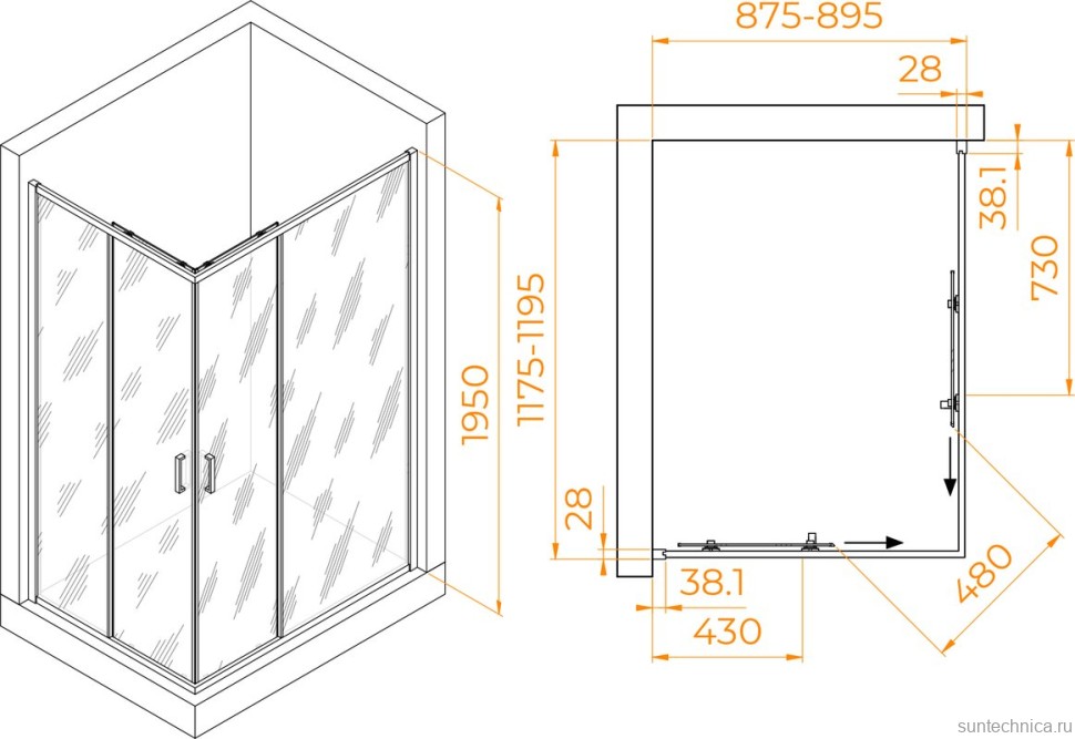 Душевой уголок RGW Passage PA-246B 90х120 см, профиль черный, стекло прозрачное