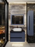 Тумба под раковину со столешницей La Fenice Elba Twin Blu Grigio 90 подвесная, синяя матовая, столешница черный мрамор