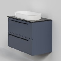 Тумба под раковину со столешницей La Fenice Elba Twin Blu Grigio 90 подвесная, синяя матовая, столешница черный мрамор