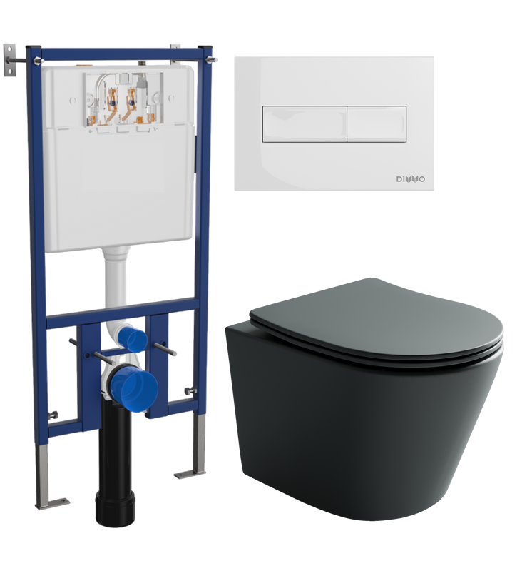 Комплект Унитаз подвесной Ceramicanova Balearica Rimless CN6000MDH темный антрацит матовый + Инсталляция DIWO + Кнопка 7320 белая