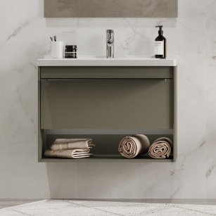 Тумба с раковиной AQUATON Хоуп 80 подвесная, 1 ящик, хаки