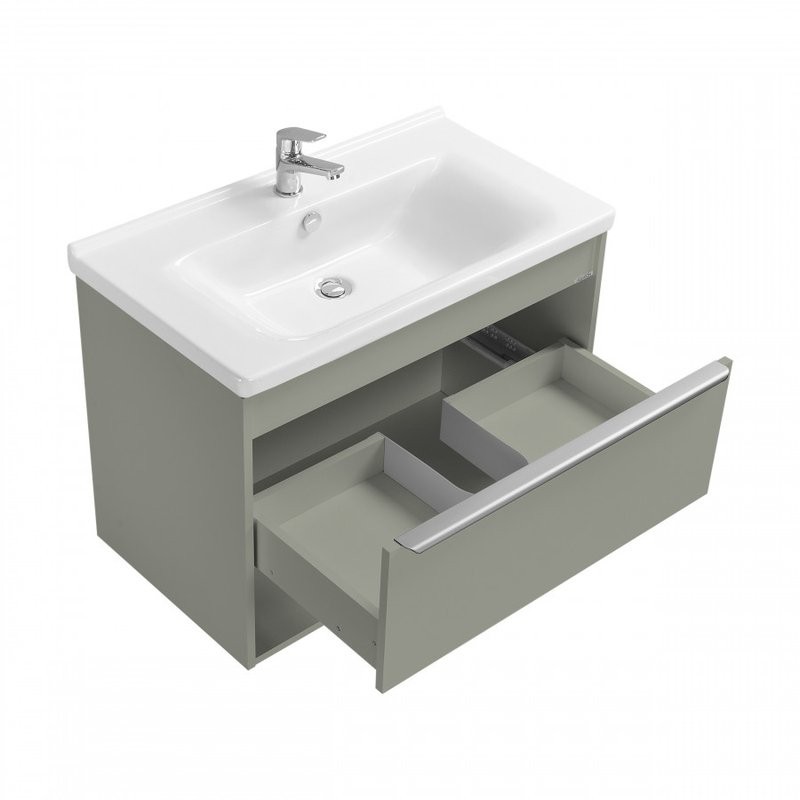 Тумба с раковиной AQUATON Хоуп 80 подвесная, 1 ящик, хаки