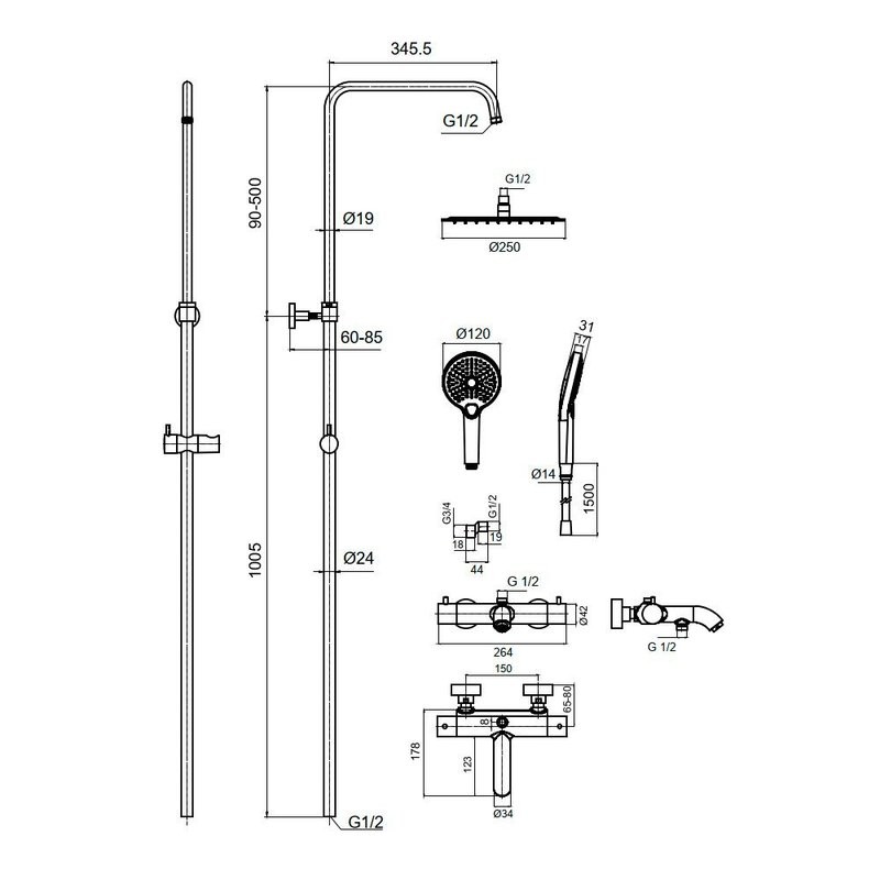 Душевая стойка AQUAme AQM8008GM