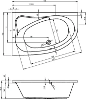Акриловая ванна Riho Lyra R 170x110 см, угловая, правая, пристенная, белая, асимметричная, на ножках, со сливом-переливом
