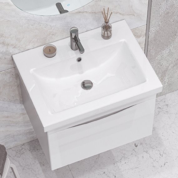 Тумба с раковиной Velvex Vizo 60 подвесная, глянцевая белая