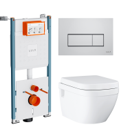 Комплект Унитаз подвесной Grohe Euro Ceramic 39703000 безободковый + Инсталляция VitrA V-Fix Core 732-5800-01PV + Кнопка Root Square 740-2380 хром