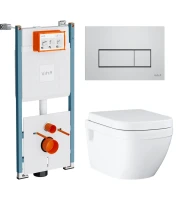 Комплект Унитаз подвесной Grohe Euro Ceramic 39703000 безободковый + Инсталляция VitrA V-Fix Core 732-5800-01PV + Кнопка Root Square 740-2380 хром