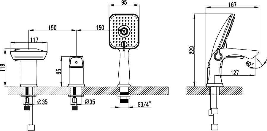 Смеситель на борт ванны Lemark Unit LM4545C