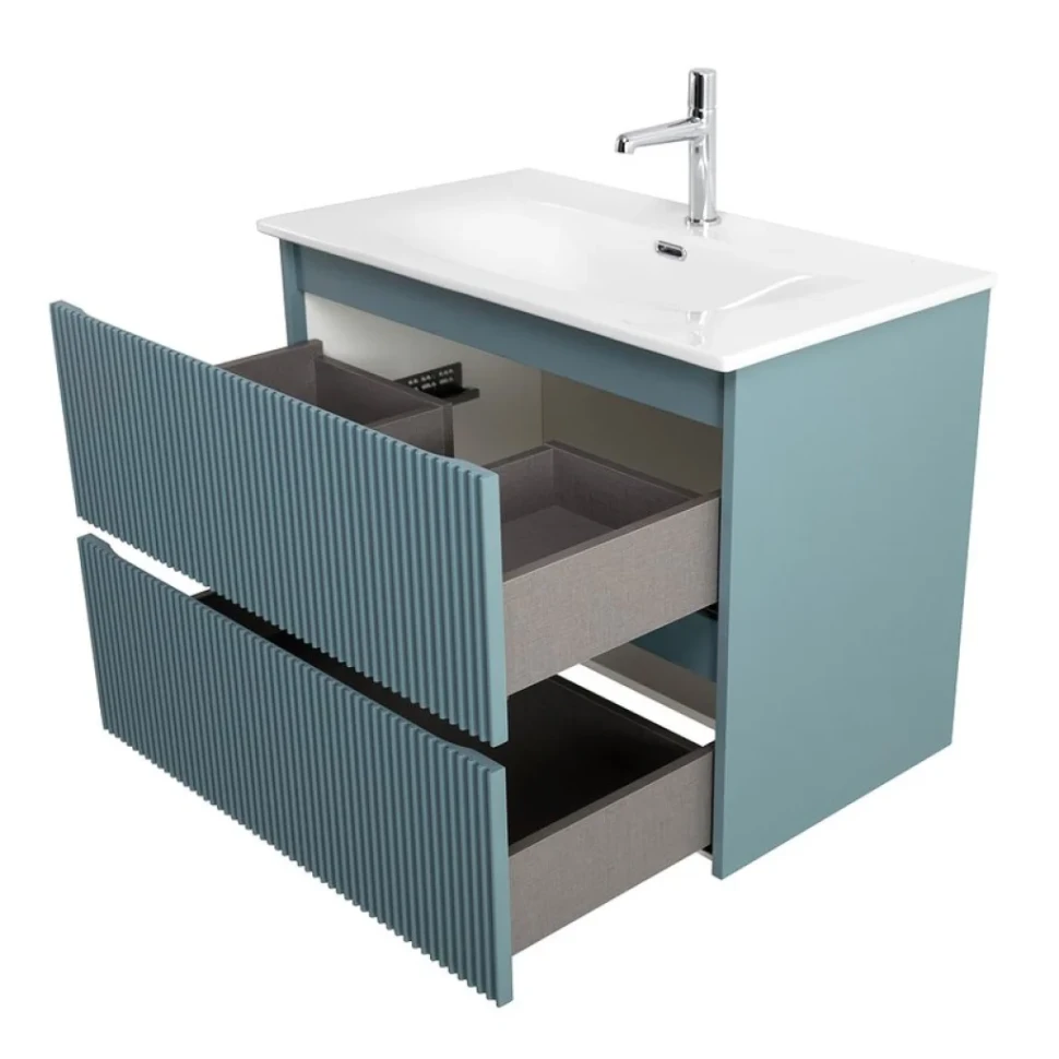 Мебель для ванной комнаты BelBagno Uno-mini 90 подвесная, 2 ящика, матовая голубая