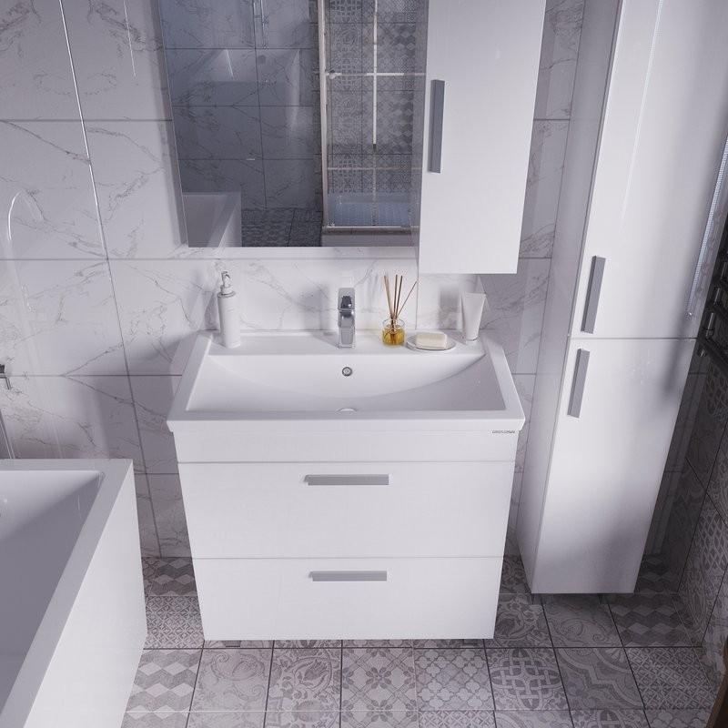 Тумба под раковину без столешницы Grossman Neo 80 пленка, с ящиками, глянцевая белая