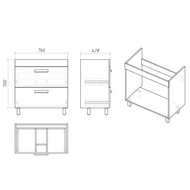 Тумба под раковину без столешницы Grossman Neo 80 пленка, с ящиками, глянцевая белая