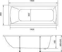 Комплект Акриловая ванна 1MarKa Modern MG Премиум 190x80 см, пристенная, белая, с экраном, со сливом-переливом